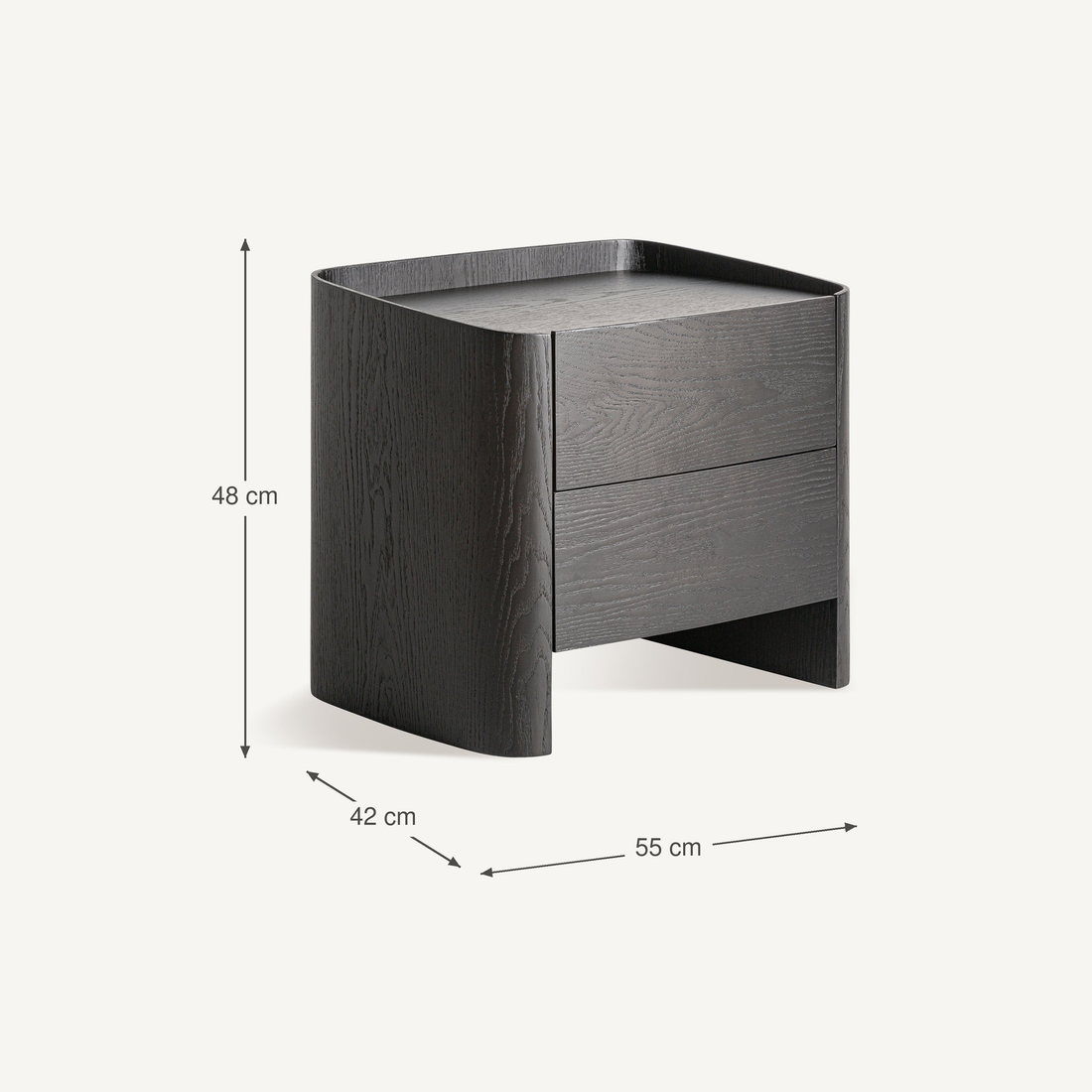 Vical Nightstand Wolfach in Oak Veneer with Drawers | Black – Abmessungen