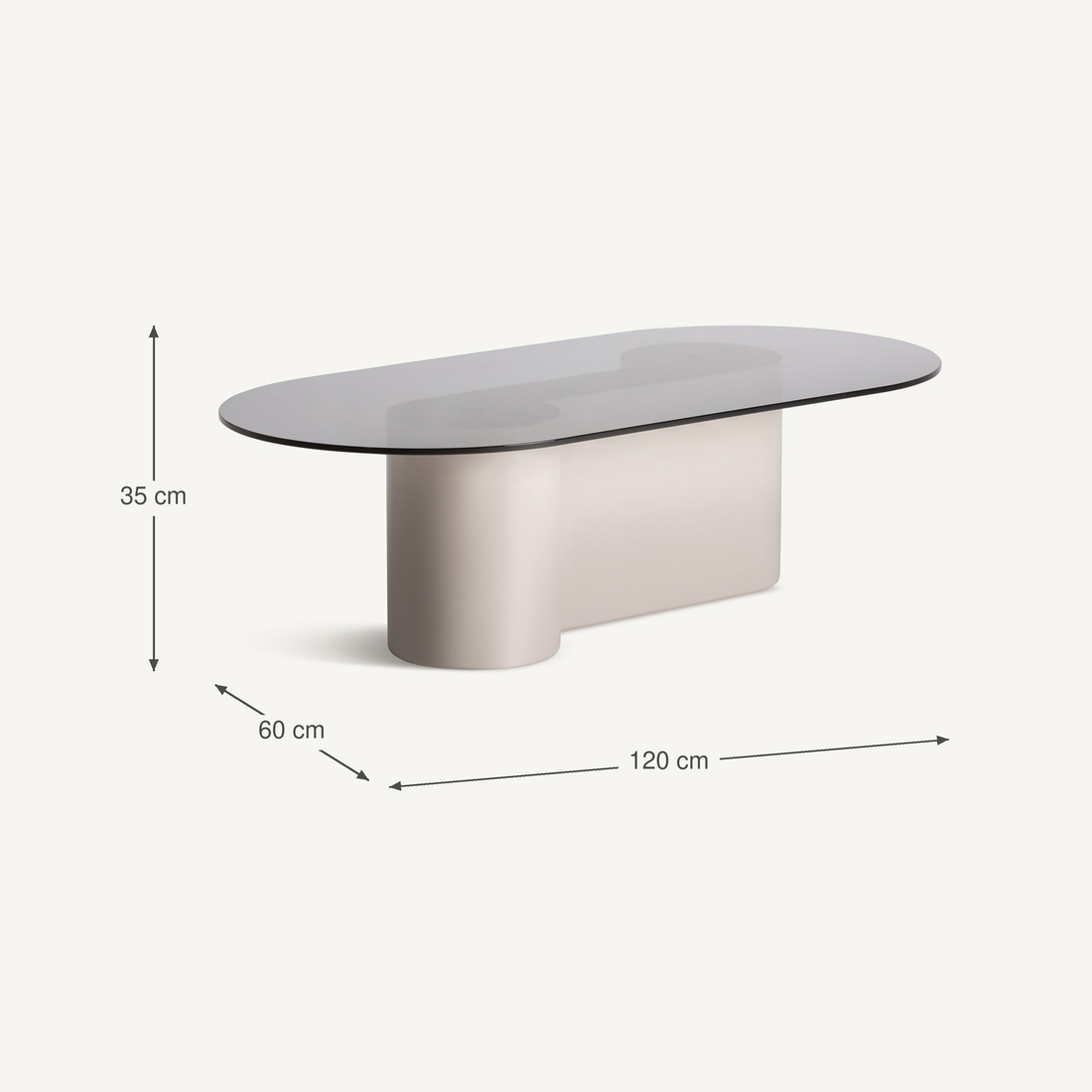 Vical Ovaler Couchtisch Capitello mit Glasplatte | Cremeweiß – Abmessungen