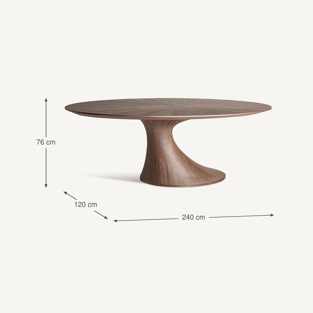 Vical Table à manger ovale Sittard en placage noyer | 240x120 cm – Abmessungen