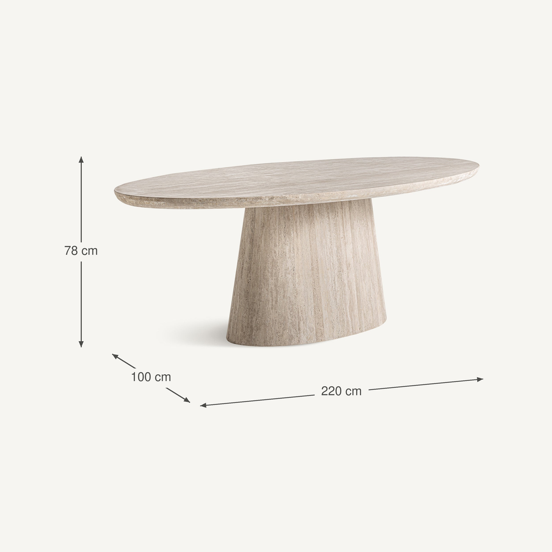 Vical Table à manger ovale en travertin Thiennes | 220x100 cm – Abmessungen