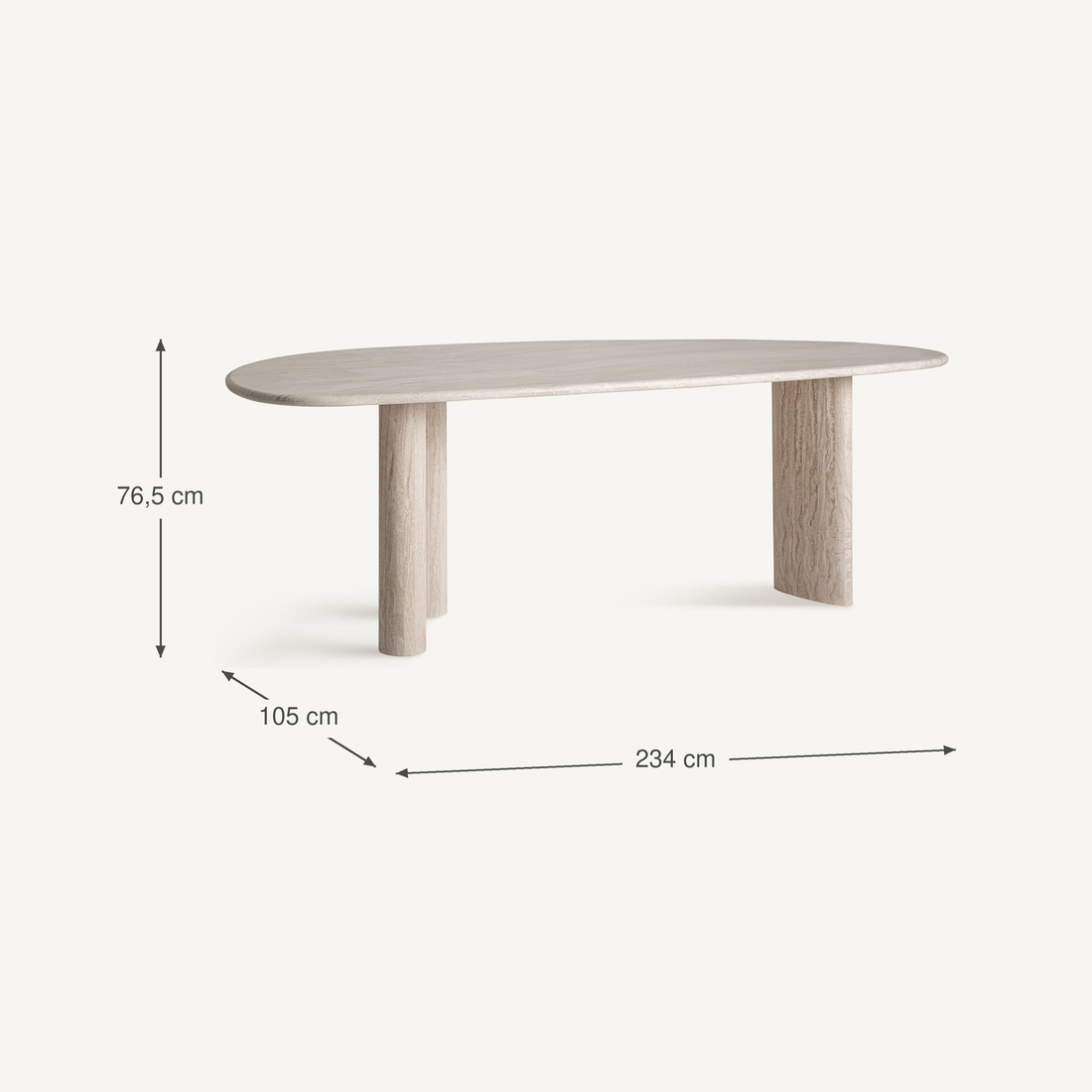 Vical Ovaler Travertin-Esstisch Thiennes Creme | 234x105 cm – Abmessungen