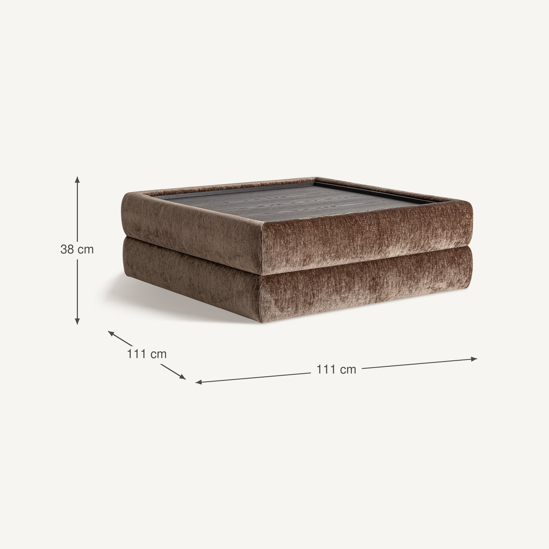 Vical Square Coffee Table Puch Made Of Wood With Fabric Trim | Brown – Abmessungen