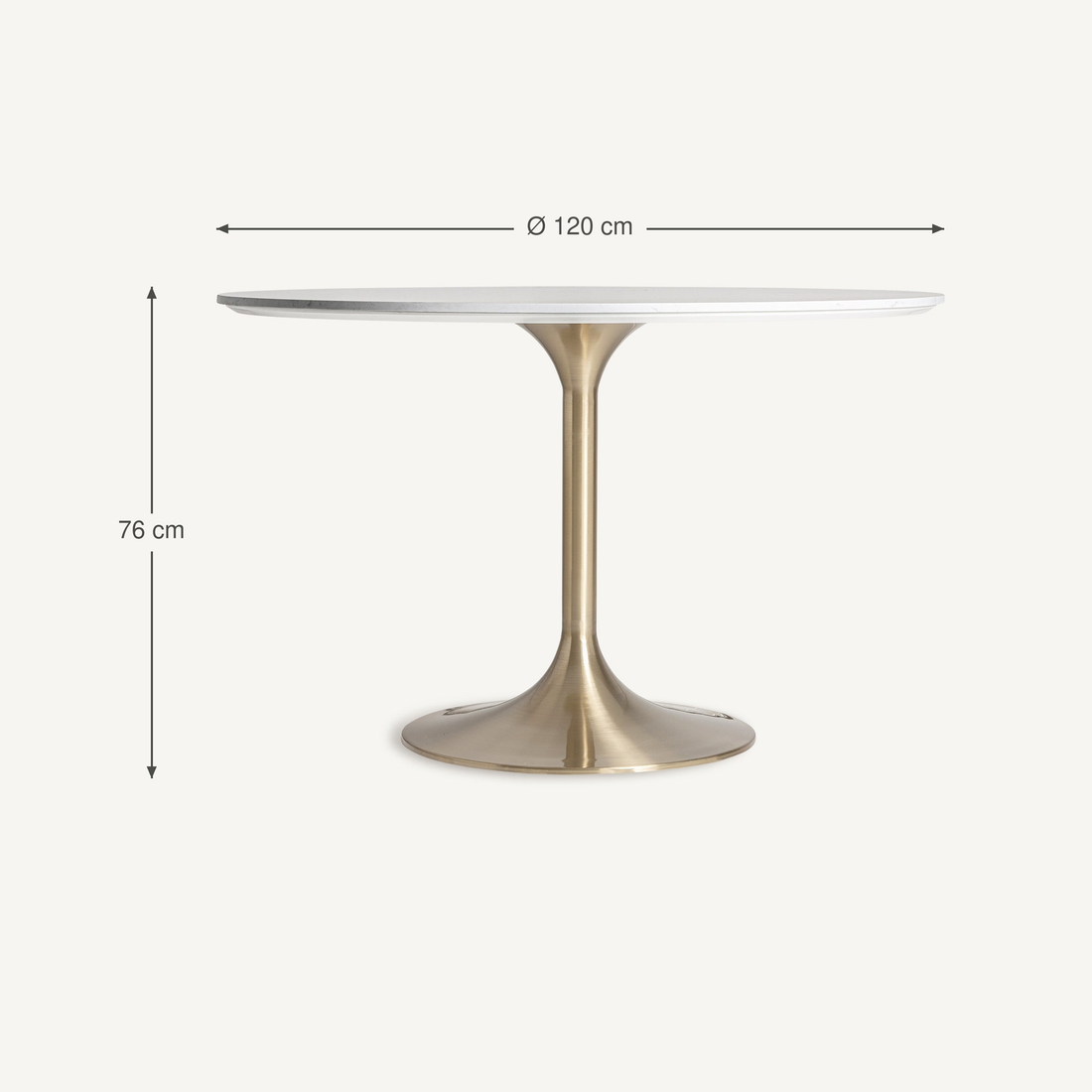 Vical Table à manger ronde Kelheim avec pied tulipe doré | ø 120 cm – Abmessungen