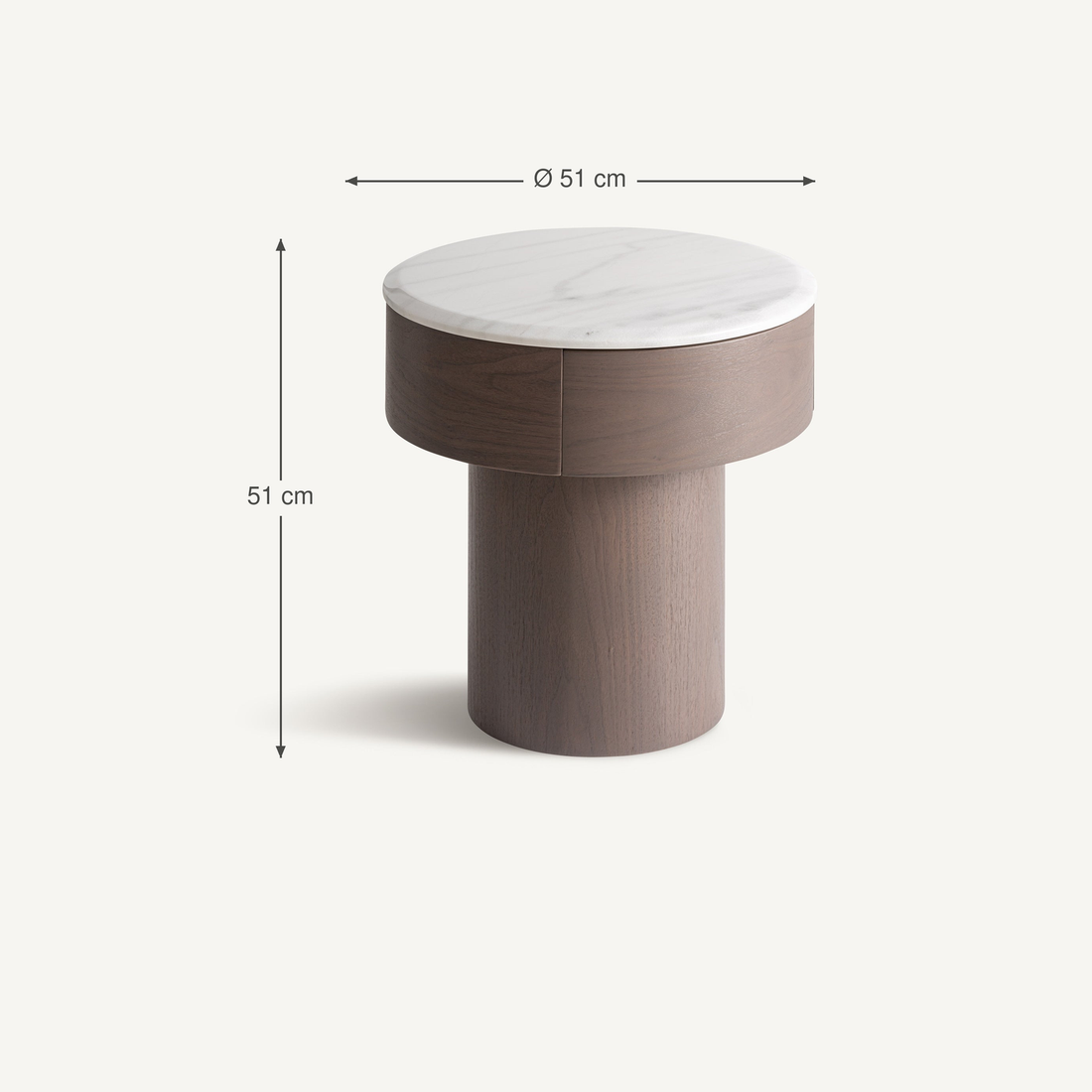 Vical Table De Nuit Ronde En Marbre Stuetta Avec Tiroir Et Pied Colonne – Abmessungen