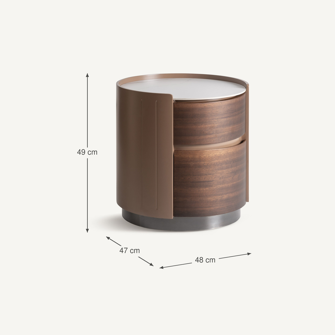 Vical Table De Nuit Ronde Giswil Avec 2 Tiroirs | Foncé – Abmessungen