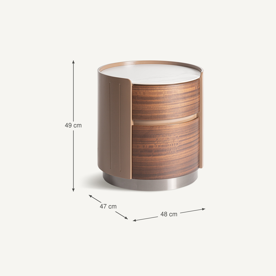 Vical Round Bedside Table Giswil with 2 Drawers | Light – Abmessungen