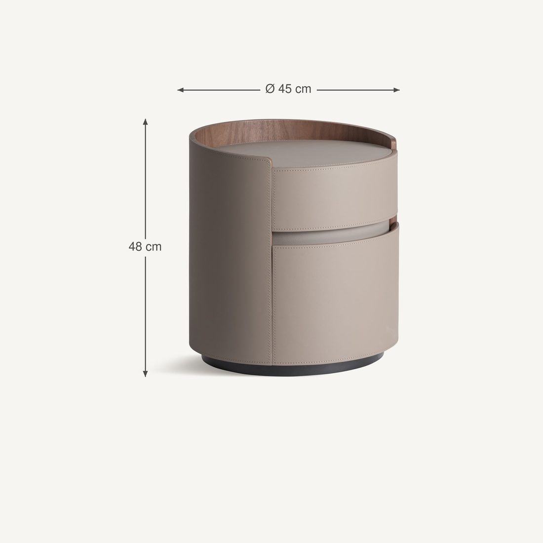 Vical Round Nightstand Kandern with Faux Leather and Drawers | Taupe – Abmessungen