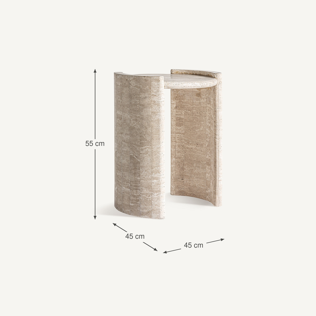 Vical Travertin-Beistelltisch Thiennes mit Säulengestell | H 55 cm – Abmessungen