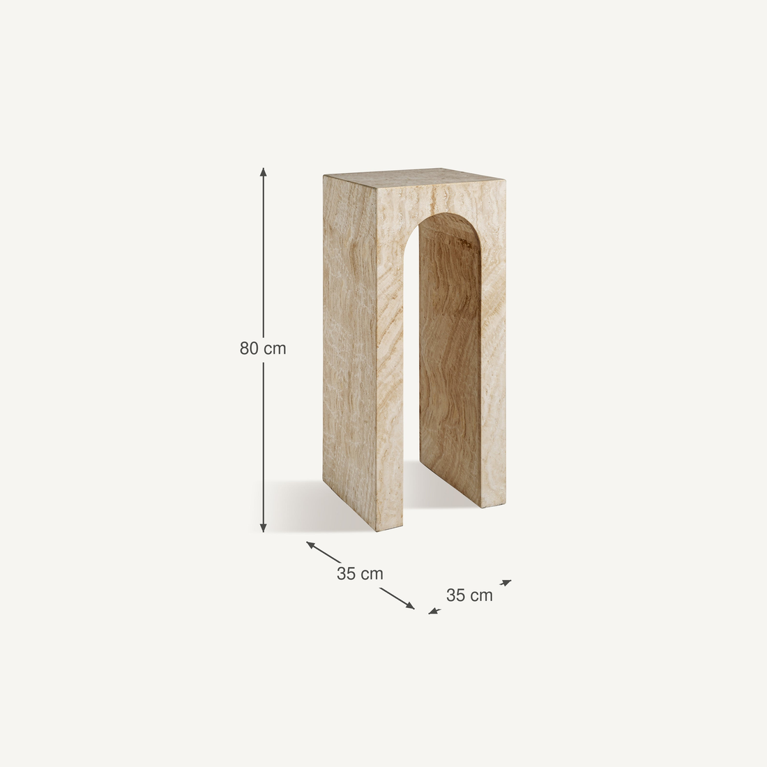 Vical Travertin-Dekosäule Thiennes mit Bogenform | H 80 cm – Abmessungen