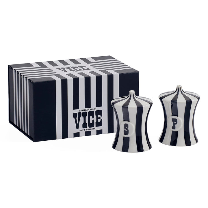 Jonathan Adler Salz- und Pfefferstreuer Vice mit schwarz-weiß gestreifter Geschenkverpackung