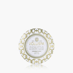 Voluspa Duftkerze Eucalyptus & White Sage | Minidose mit Deckel