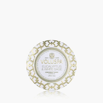 Voluspa Duftkerze Eucalyptus & White Sage | Mini-Dose mit Deckel
