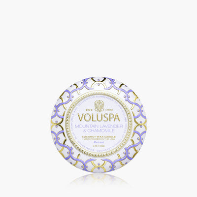 Voluspa Duftkerze Mountain Lavender & Chamomile | Mini-Dose mit Deckel