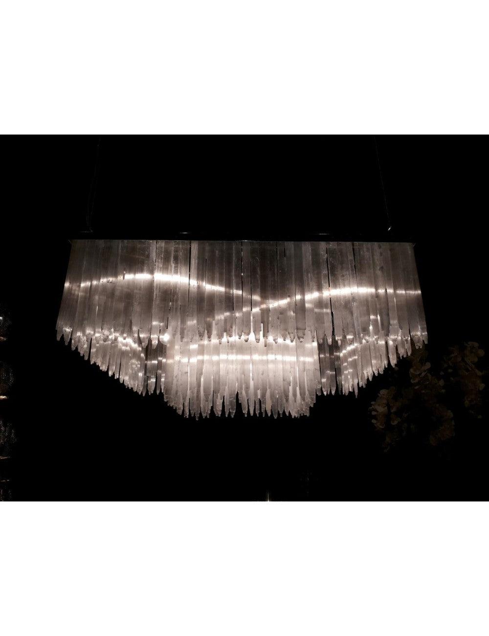 Abhika Abhika 2-stufige Quadratische Deckenleuchte Hängelampe aus Selenit | 80x80 cm Codeso Living