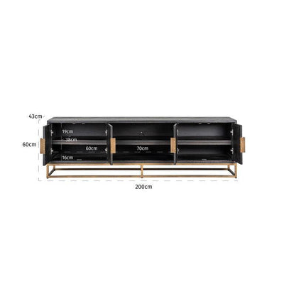 Richmond Interiors 4-türiges TV Lowboard Blackbone brass | 200x43 cm